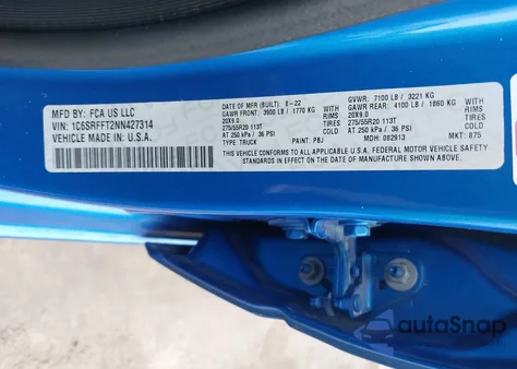 2022 Ram 1500 Lone Star 4X4 5'7 Box from USA, damaged, VIN 1C6SRFFT2NN427314